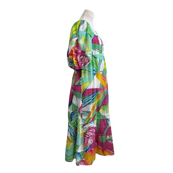FARM Rio Rainbow Leaves Open Back Midi Dress Medium - Picture 10 of 15